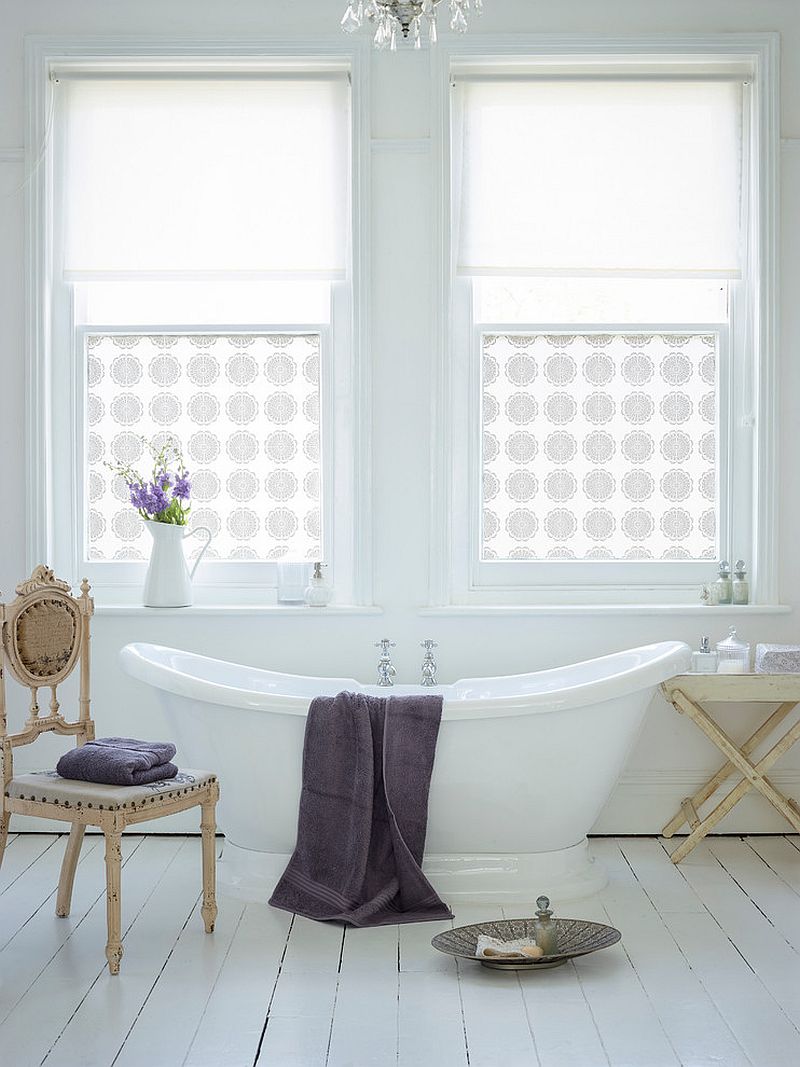 Custom printed window film adds pattern to the chic bathroom [Design: The Window Film Company UK]