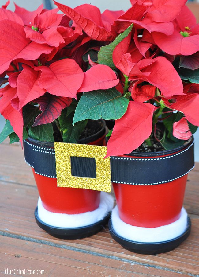 DIY Santa pants planters for poinsettias