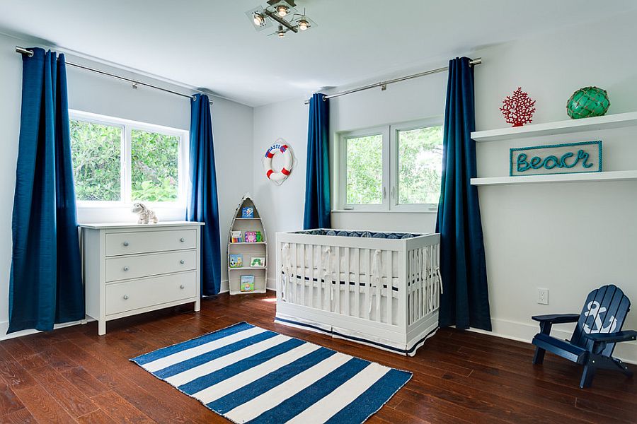 Drapes bring a splash of solid color to the nursery in white [From: upcycle capital]