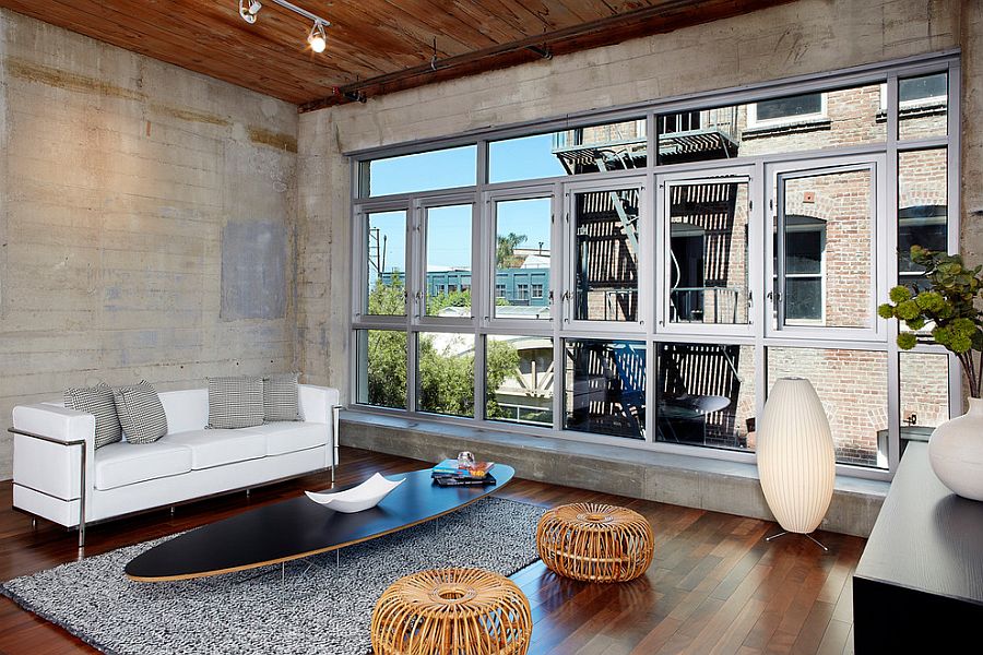 Eames Elliptical Cocktail Table is the showstopper in this industrial living space [Design: Torrence Architects]