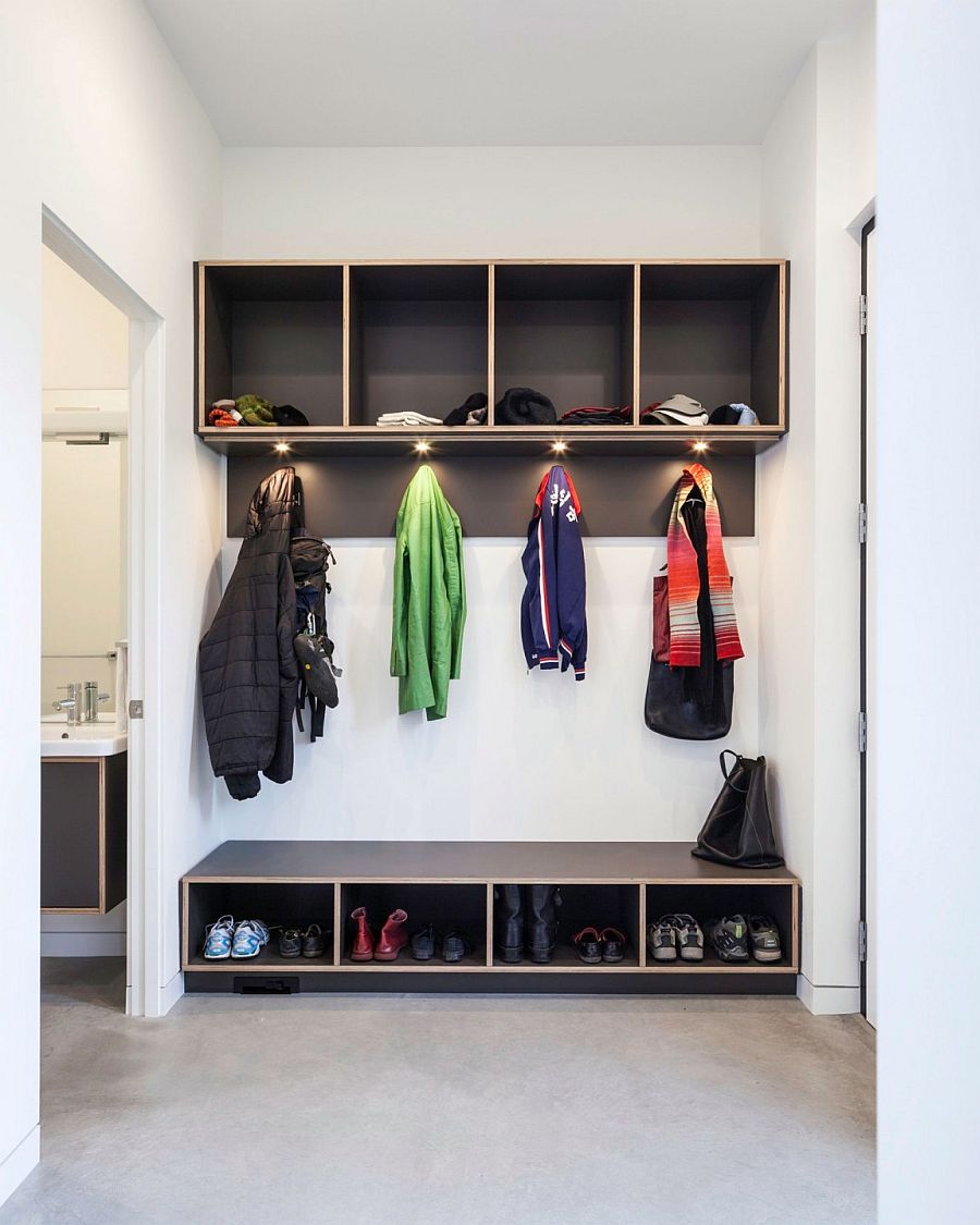 Efficient mud room design in white and gray