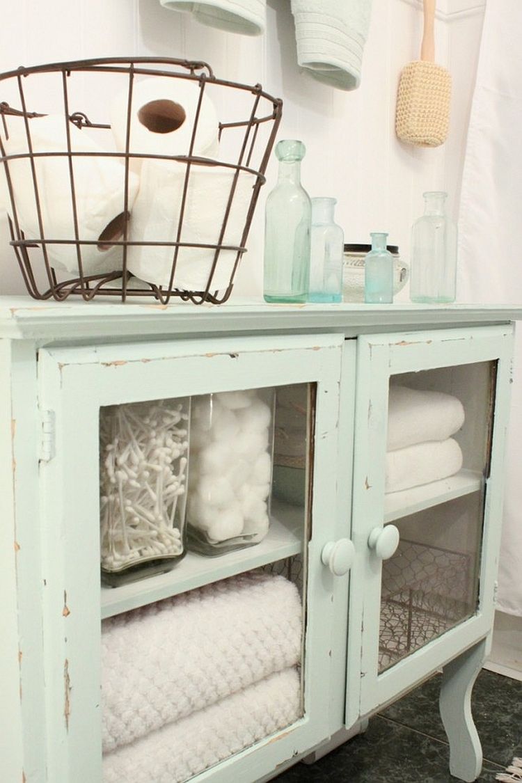 Give the old cabinet a new lease of life as you search for storage space in the shabby chic bathroom [From: Jennifer Murdison / Houzz]