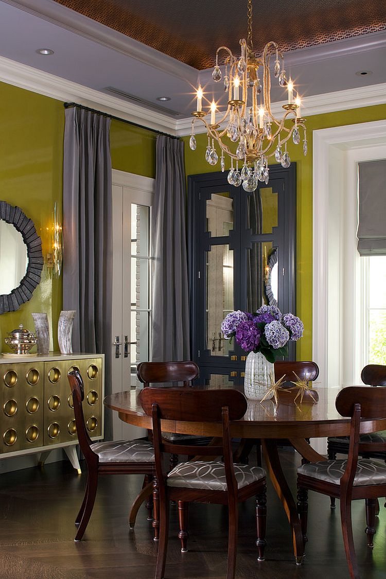 Minimalist Yellow And Black Dining Room With Luxury Interior