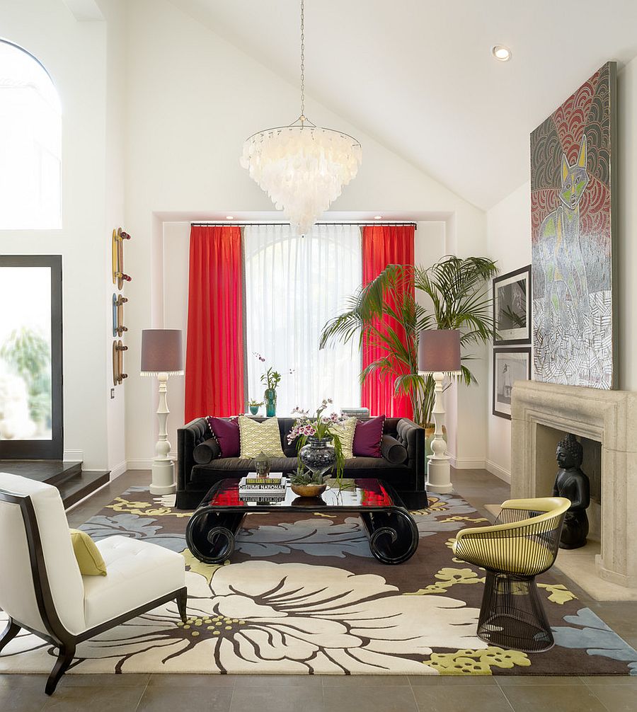 Hard to miss the unique coffee table in this fashionable living room