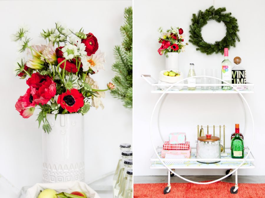 Holiday bar cart styling from Paper & Stitch
