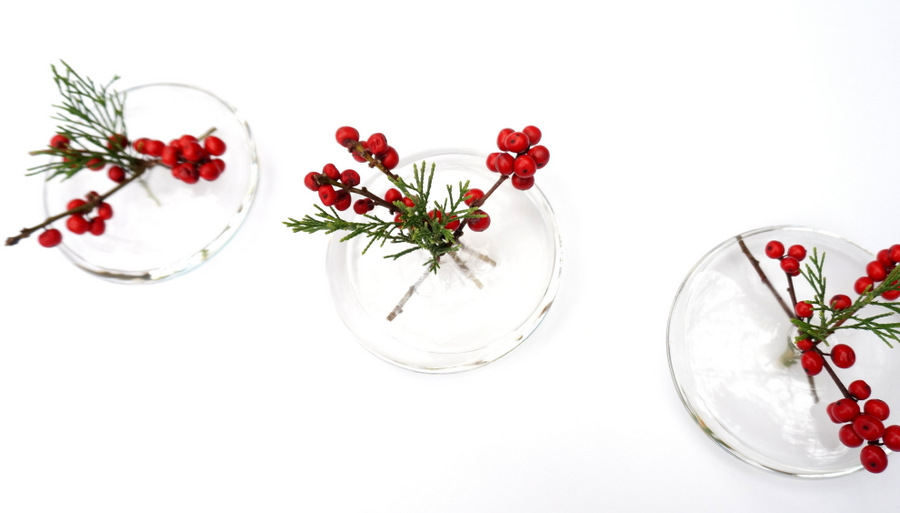 Holiday centerpiece featuring vases from CB2