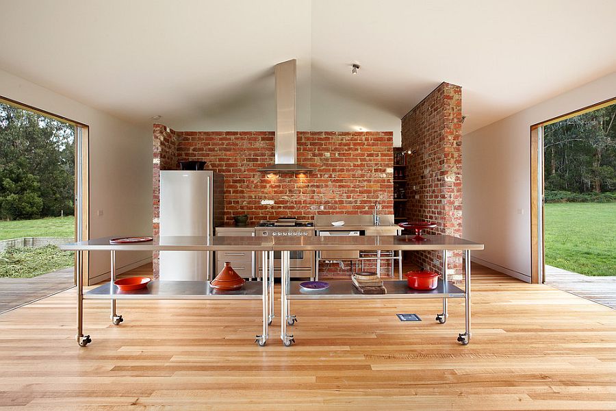 Industrial island on casters for the open kitchen in Melbourne [Design: Maxa Design]