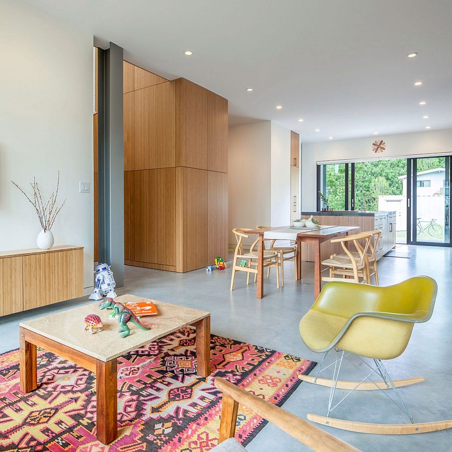 Kids' play area, kitchen and dining on the lower level of the house