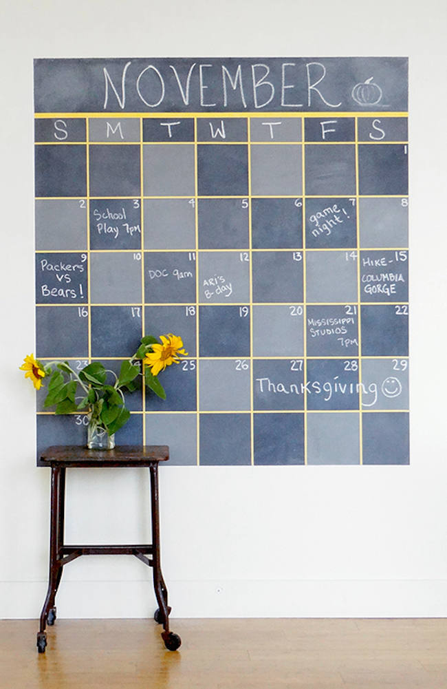 Large calendar made with chalkboard paint