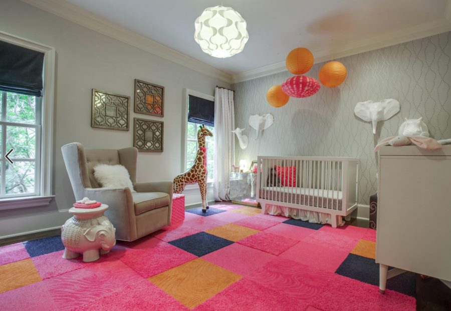 Large vibrant Flor rug in a modern eclectic nursery