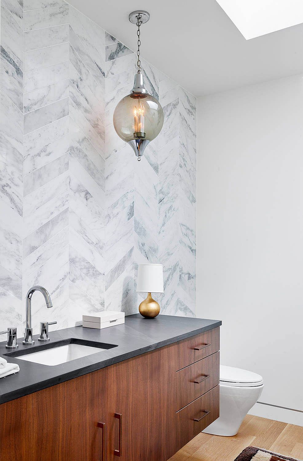 Marble-clad contemporary bathroom in white