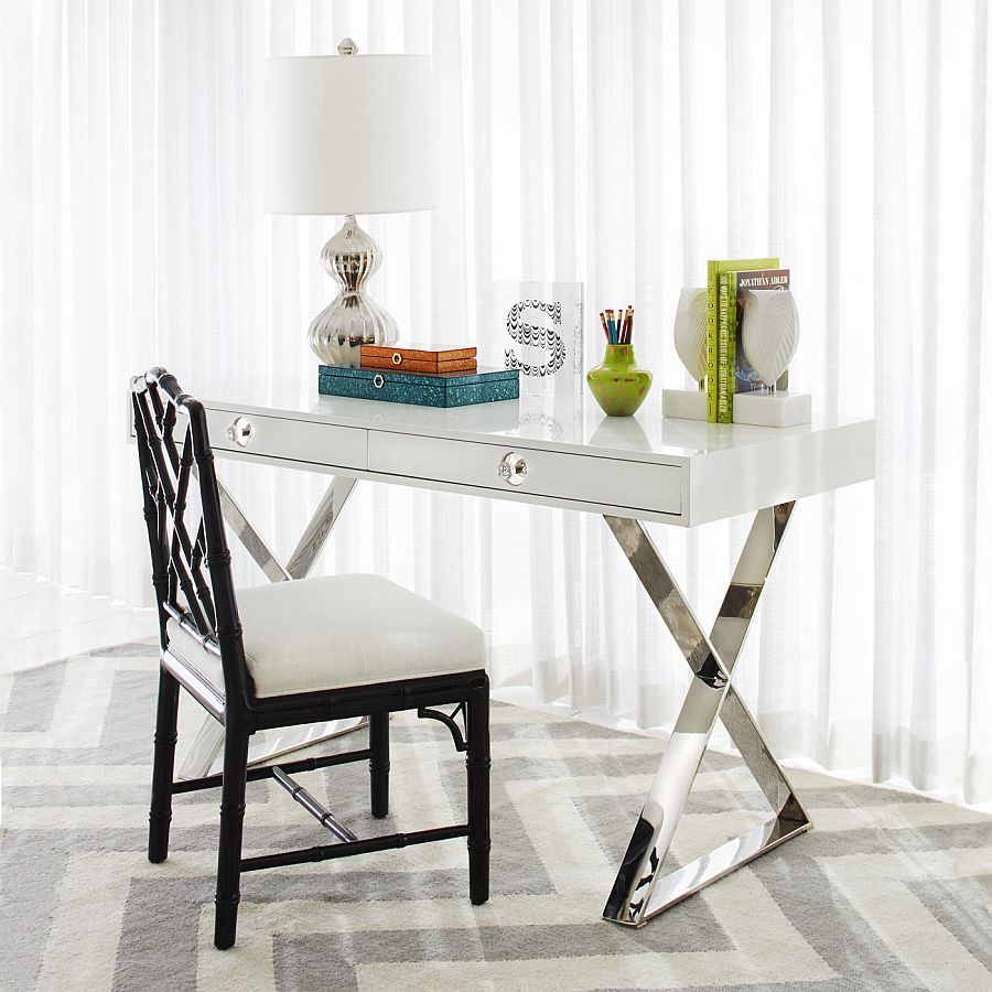 Modern Channing desk in white with polished nickel base