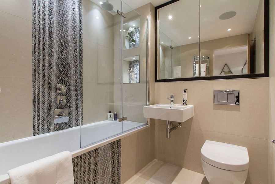 Modern bathroom and shower area of the apartment in Shad Thames
