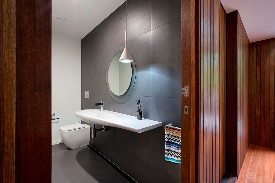 Modern minimal bathroom with a splash of gray