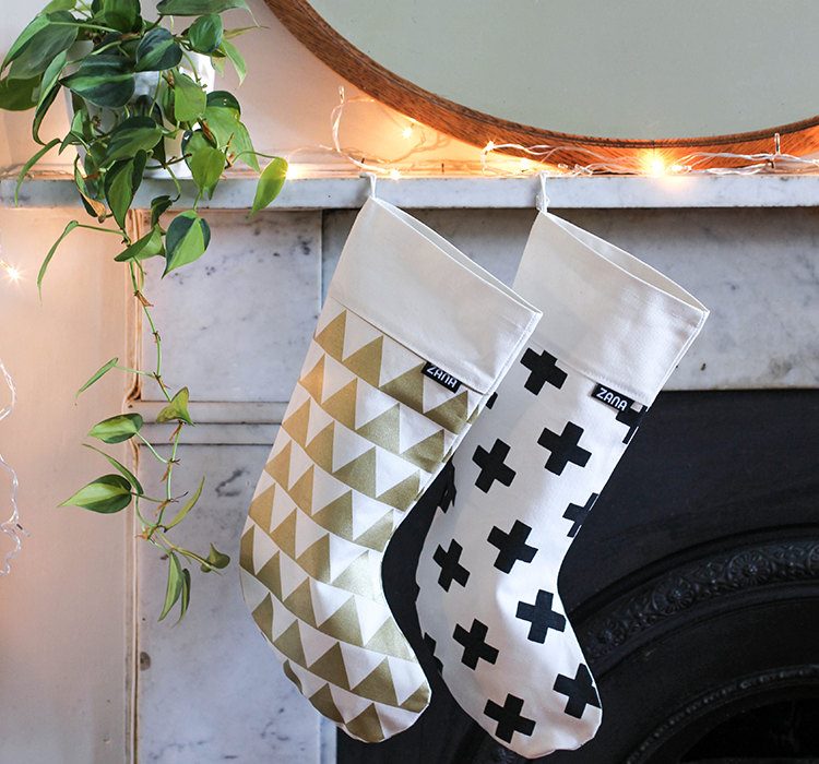 Modern pattern christmas stockings from Etsy shop Zana