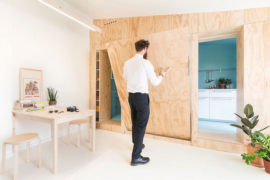 Murphy bed that folds away when not needed for the tiny Italian apartment