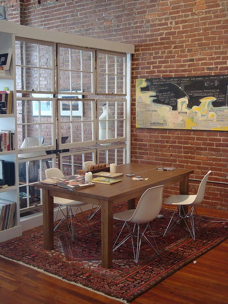 Old windows turned into room divider inside the small home