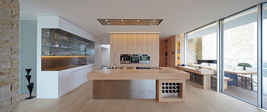 Open glass shelving for the contemporary kitchen