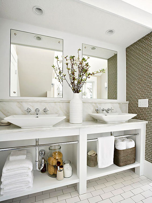 Open storage under vanity makes this bathroom feel more spacious