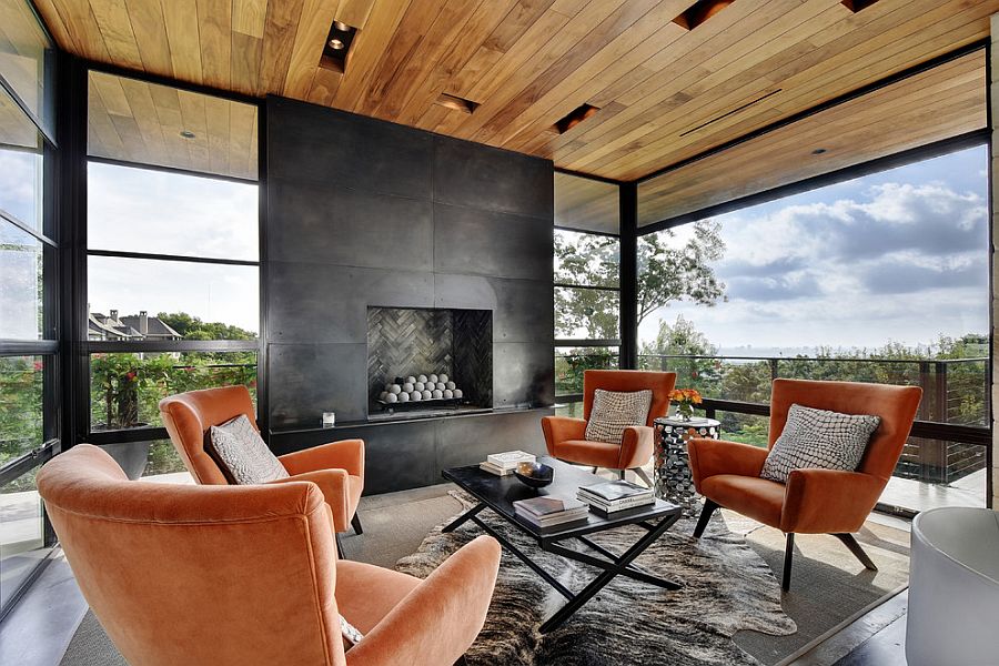 Orange and black sunroom design