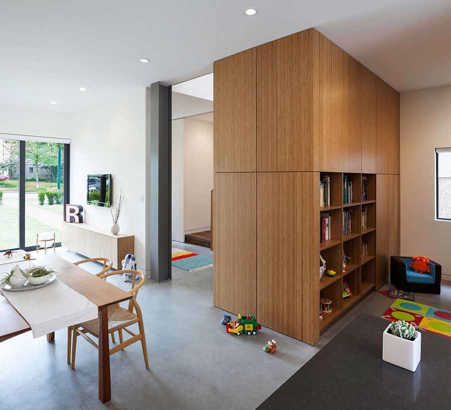 Play area next to the kitchen lets the adults keep an eye on the little ones easily