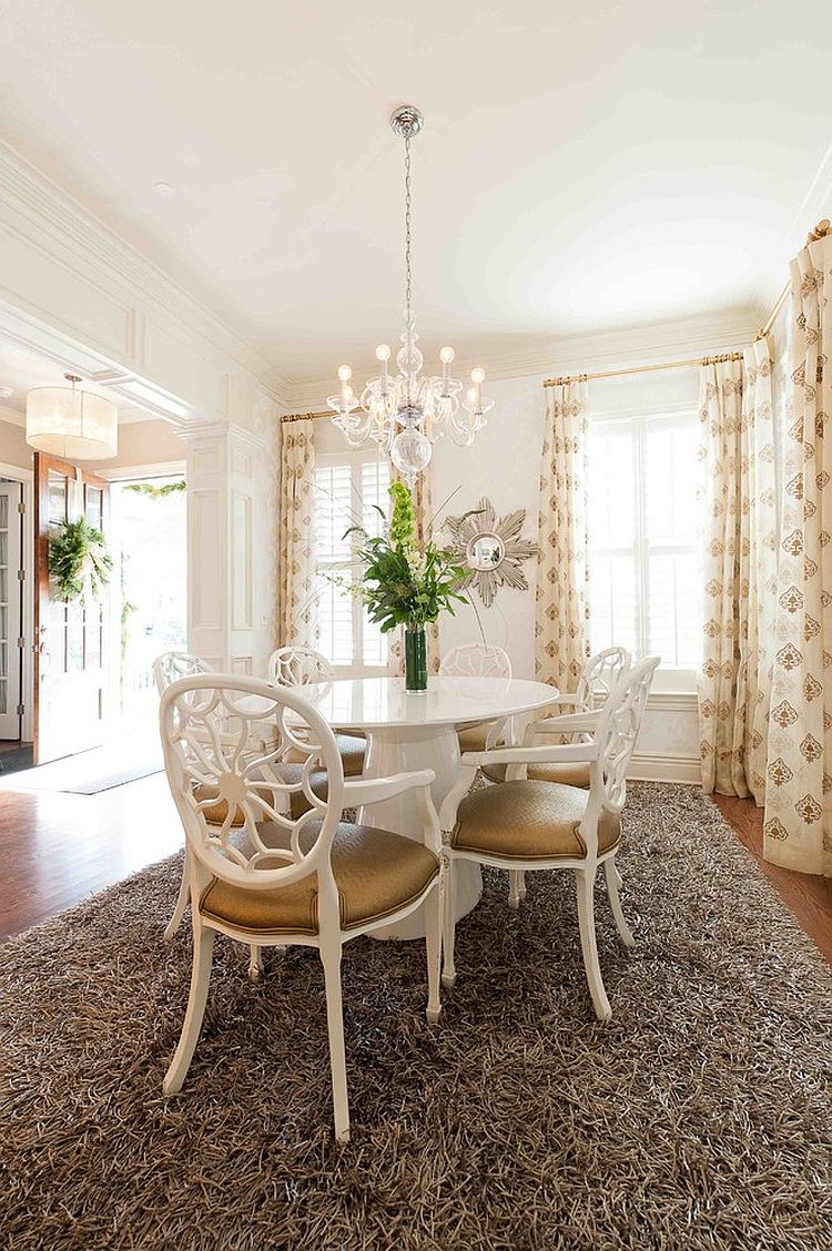 Plush Delos rug for the transitional dining room [Design: Heather ODonovan Interior Design]