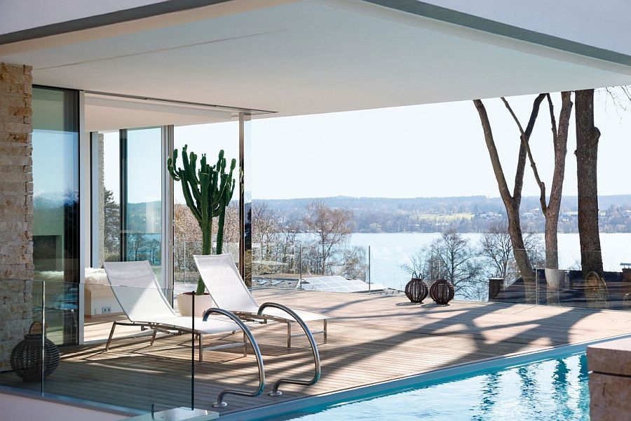 Pool area and private deck of House S overlooking Lake Starnberg