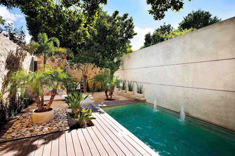 Private courtyard with deck and pool of the home in Yucatan