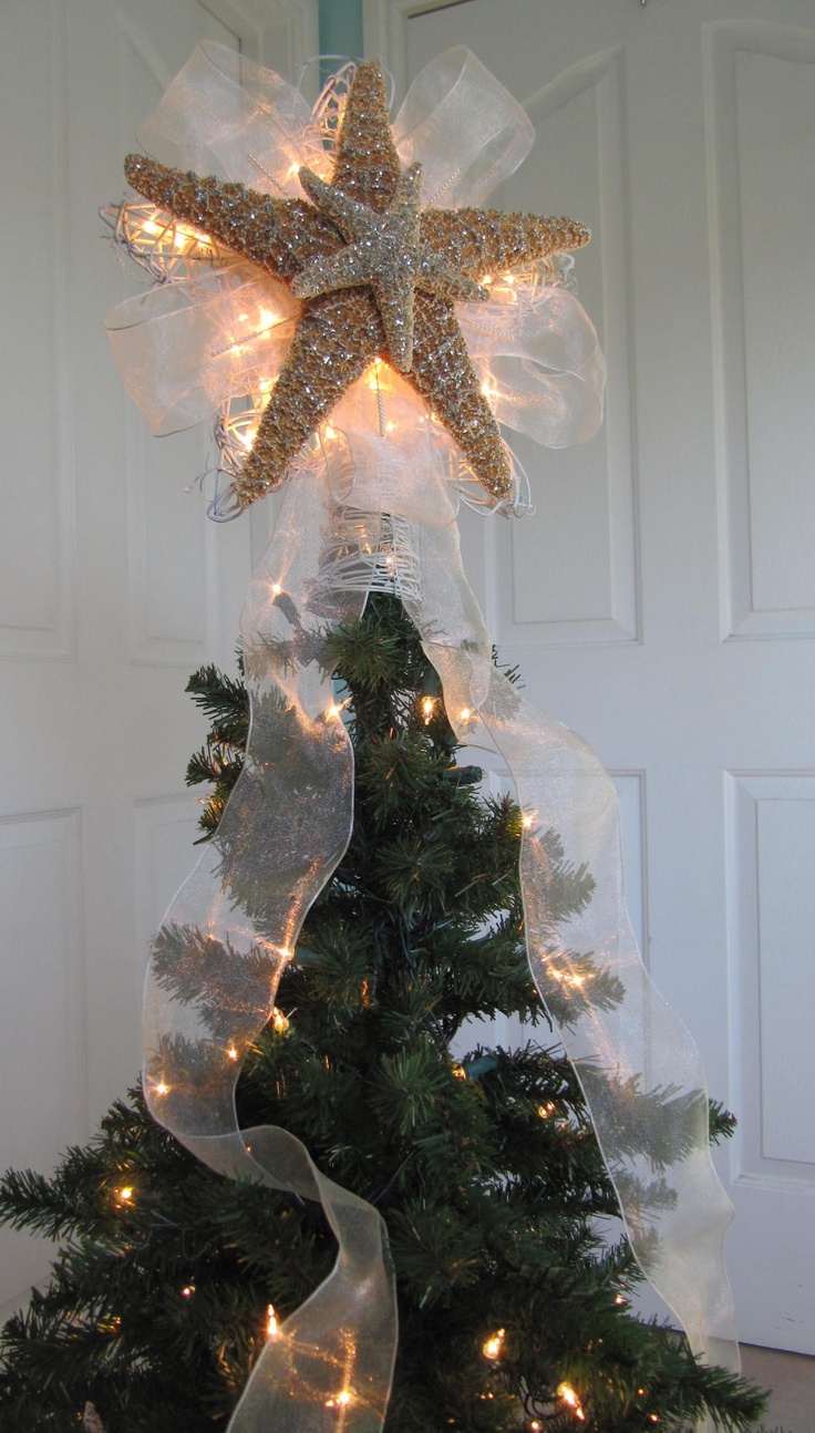 Real starfish made into a Christmas tree topper