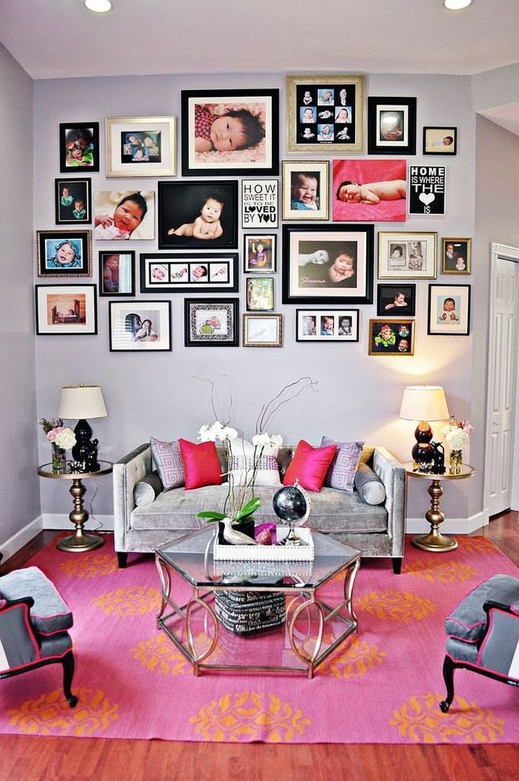 Repeat pink throughout the living room in a subtle fashion for a curated look [Design: Nicole White Designs Interiors]