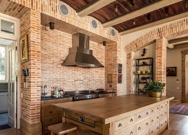 kitchen design with brick walls