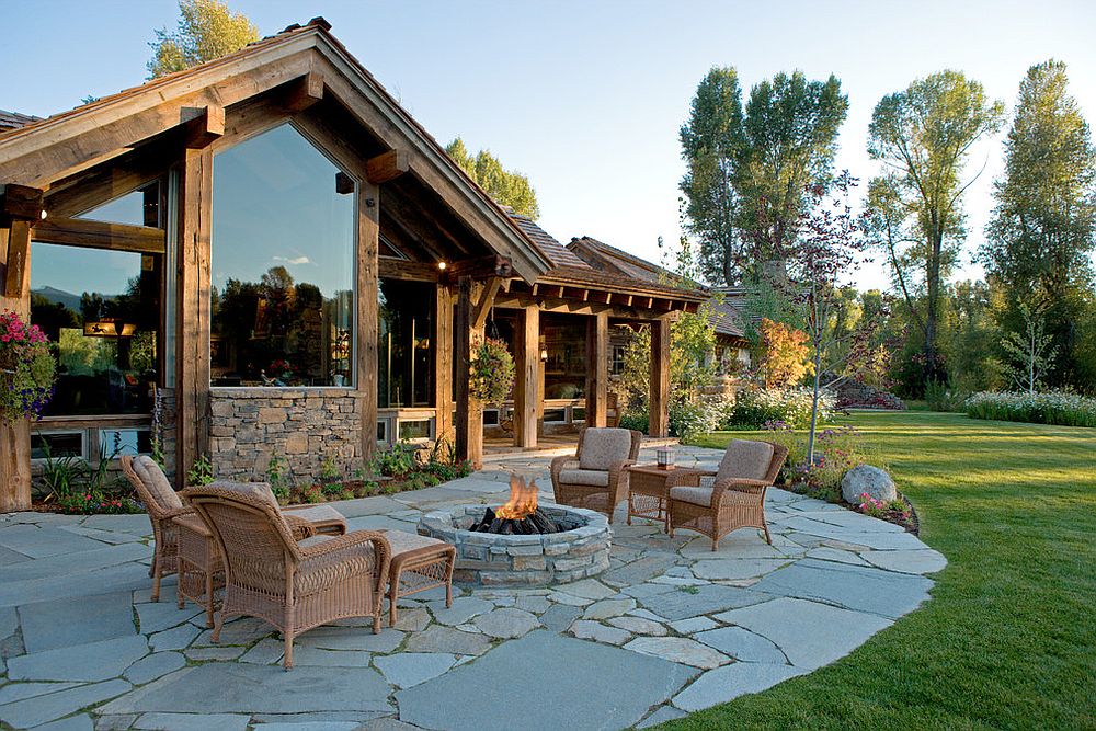 Rustic patio design with fire pit and simple seating