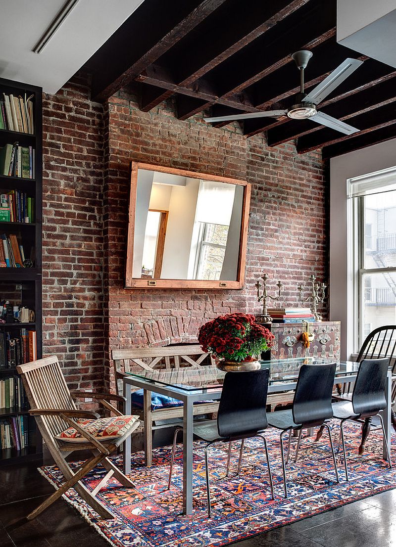 Salvaged decor, rustic touches and industrial flair come together in the cool dining room