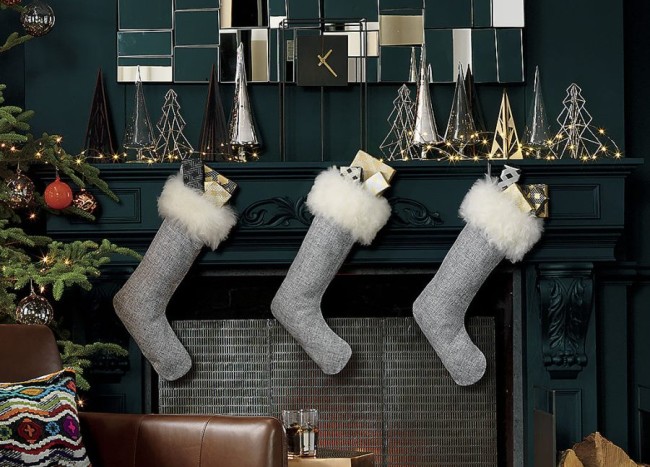 10 Modern Trendy Christmas Stockings   Sheepskin Stockings From CB2 650x467 