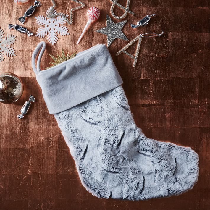 Silvery faux fur stocking from West Elm