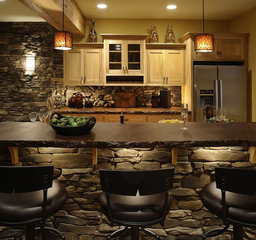 Simply Stunning Stone Kitchen Island With Beautiful Lighting That Highlights Its Elegance 