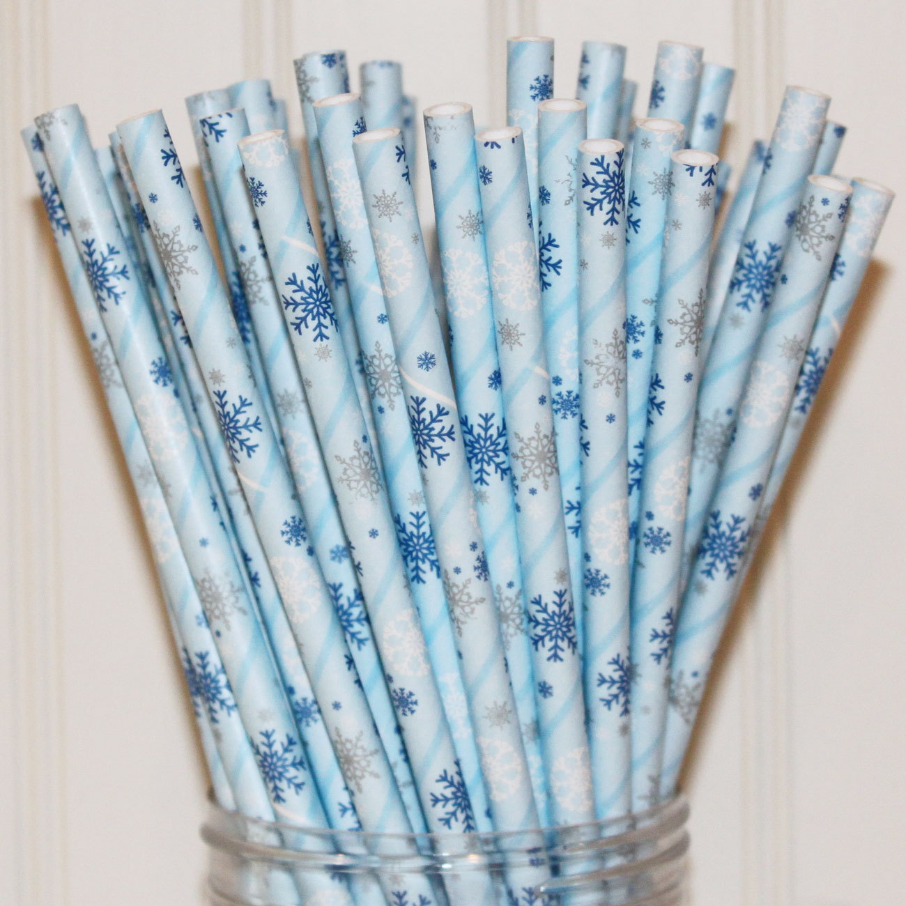 NEW Set of 50 Paper Straws Silver Snowflake Party Supplies