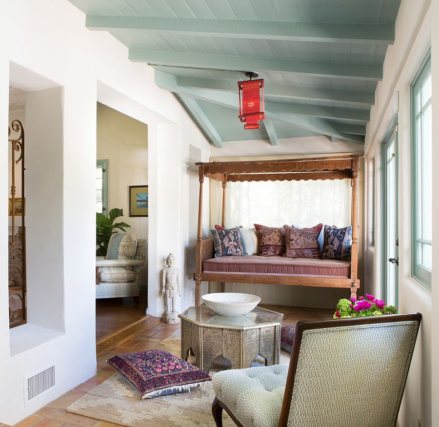 Spanish Colonial influences dominate this breezy sunroom