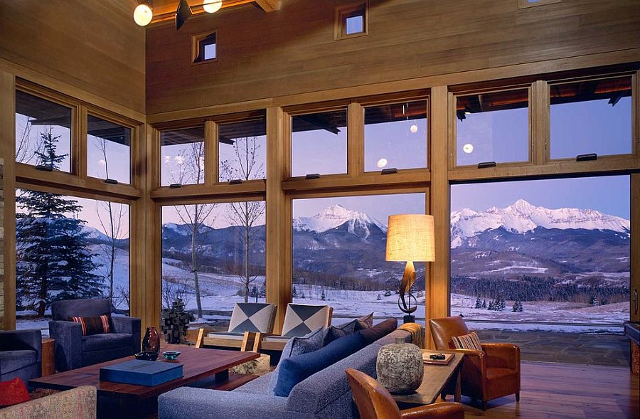 Spectacular mountain views from the living room of the Wilson Mountain Home