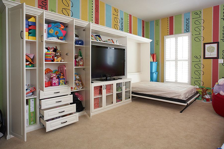 Take out the bright walls and you have the ideal guest room and playroom combo