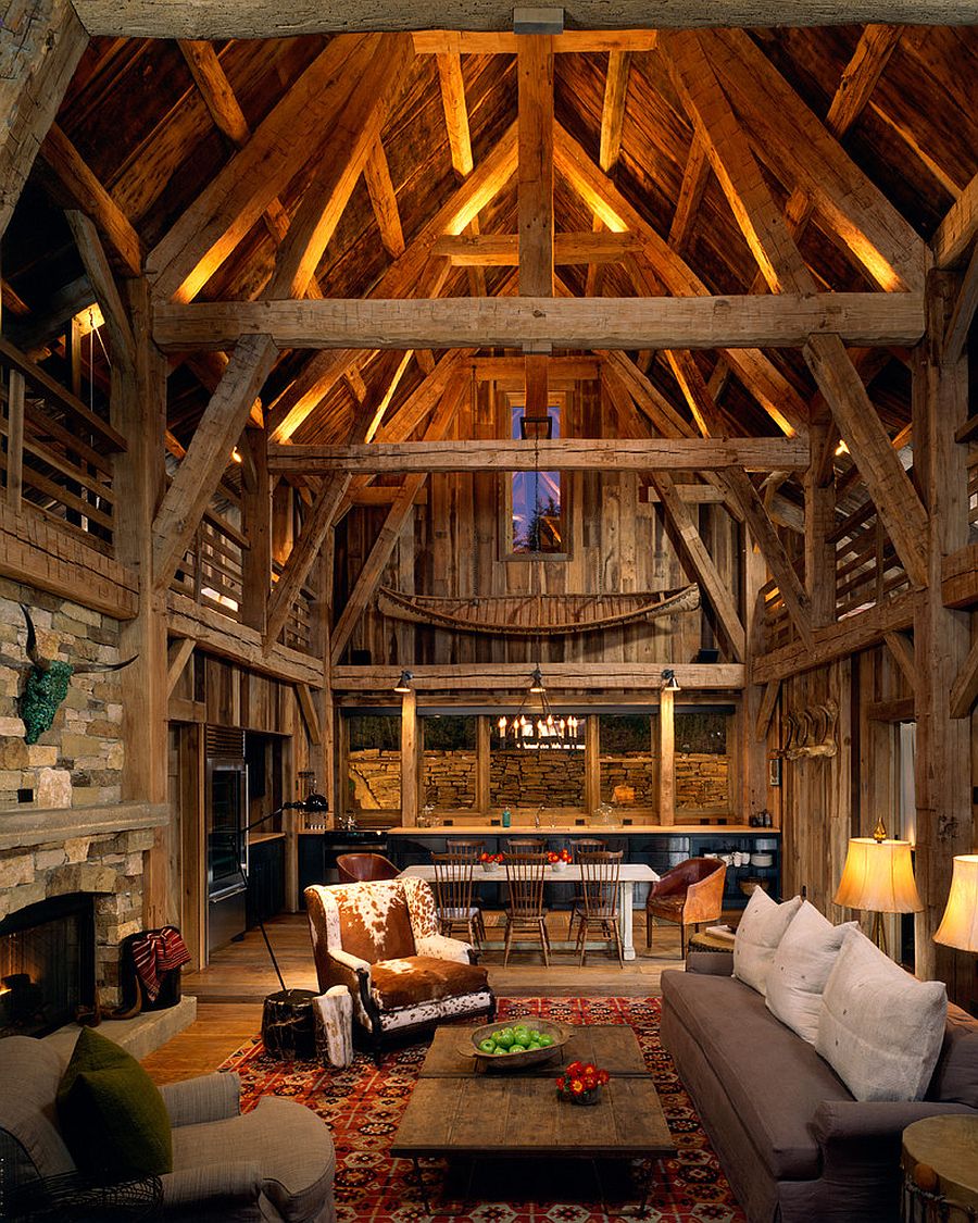 Uplighting for the wooden beams creates a fascinating and dreamy living space