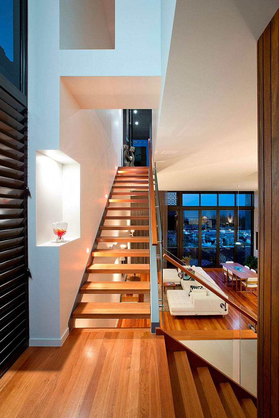 View of the living area from the staircase landing