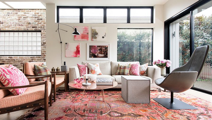 Who says pink in the living room is not classy and refined? [Design: Brett Mickan Interior Design]