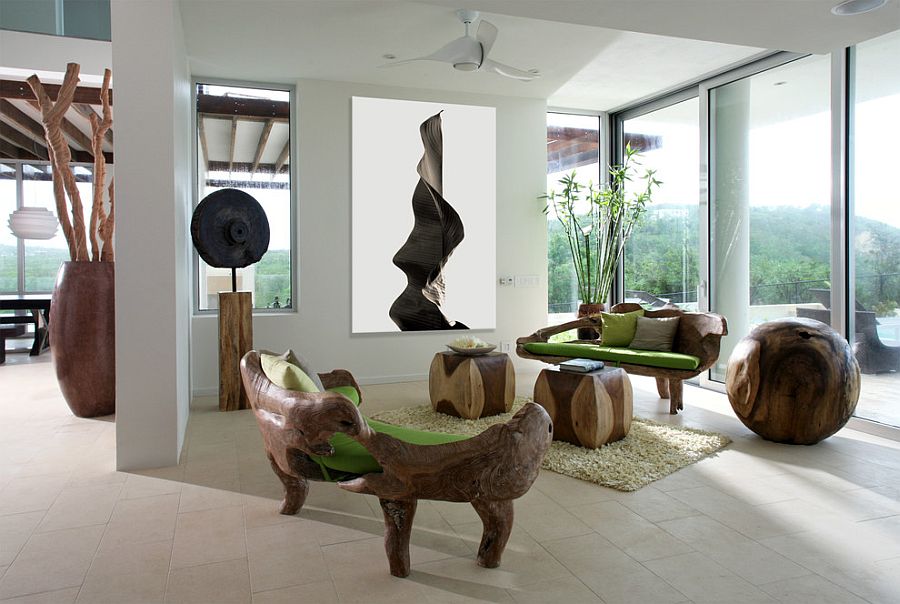 A blend of contemporary panache and nature-centric design in the living room