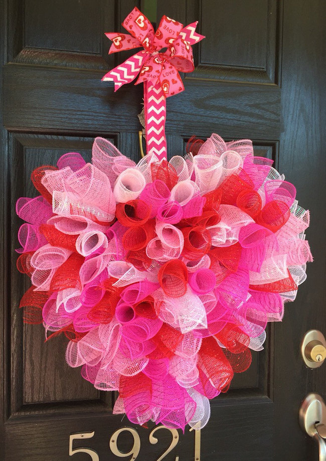 Bright red and pink Valentine's Day mesh wreath