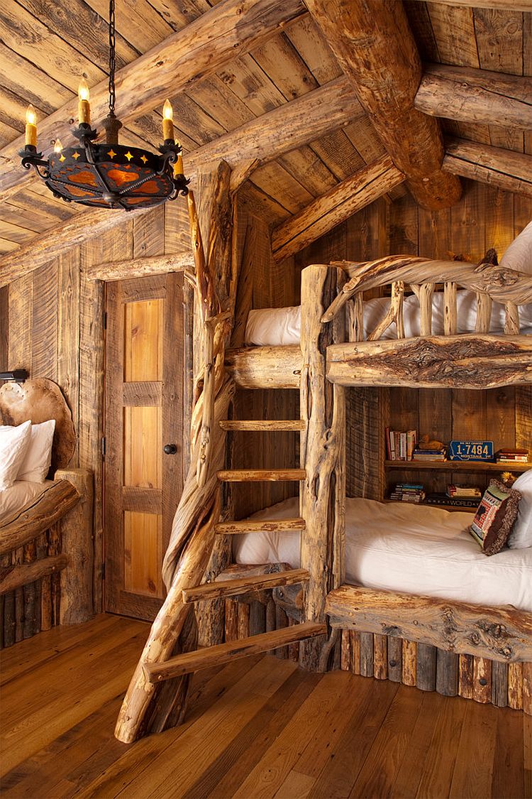 Bunk beds for the kids' room combine rustic warmth with space-savvy design