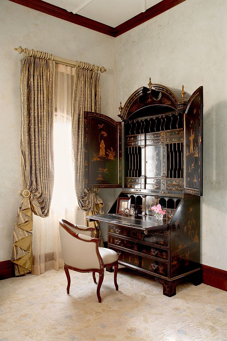 Burton Ching secretary desk adds Victorian flair to the bedroom [Design: Cravotta Interiors]