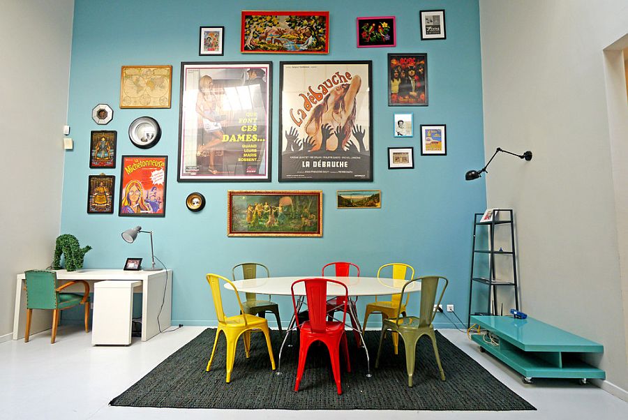 Chairs in diverse colors and finishes are definitely a trendy choice in the eclectic dining room [Design: Rencontre Un Archi]