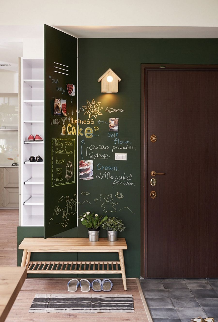 Chalkboard wall at the entrance of family home in Kaohsiung City, Taiwan