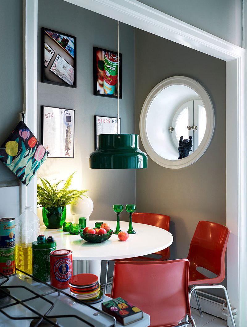 Cheerful, small dining space uses color in a smart fashion [Design: Myrica Bergqvist Inredare]
